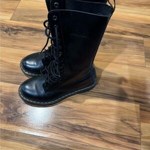 Dr. Martens Black Lace-Up Combat Boots with Yellow Stitching